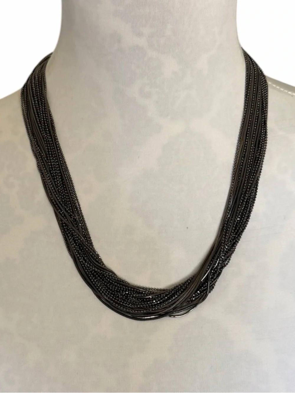 Black Multi-Strand Chain Statement Necklace | Gunmetal Layered | Adjustable